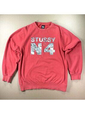 Vintage Stussy No 4 Pullover Sweater Made in USA Red 90s 2000s Men's Sz Large